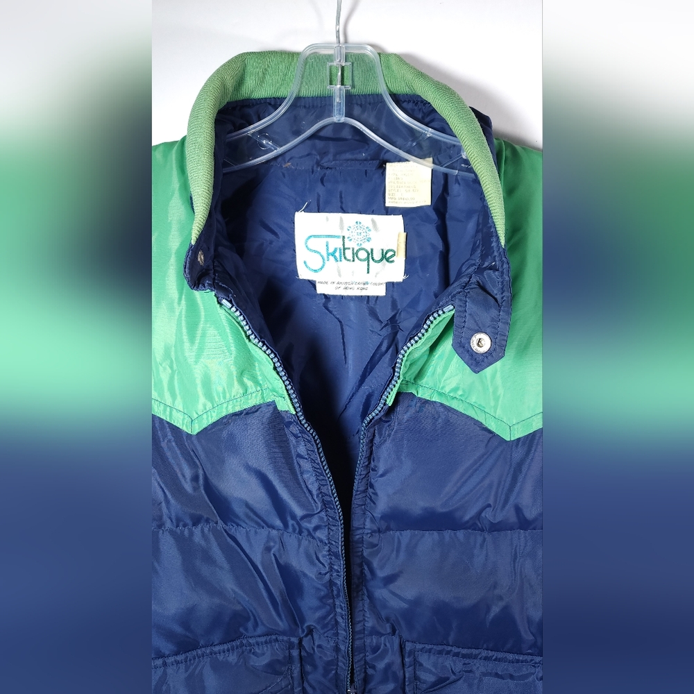 VINTAGE Skitique Unisex Vest Full Zip Vest Gray Duck Down Insulated Large Blue - Picture 2 of 12